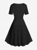 Plus Size Solid Vintage A Line Mini Dress -  