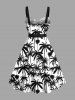 Plus Size Two Tone Coconut Tree Print Buttons Turn Down Collar Hawaii Dress With Belt -  