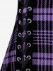 Plus Size & Curve Lace Up Full Zipper Plaid Tank Top -  