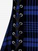 Plus Size & Curve Lace Up Full Zipper Plaid Tank Top -  