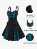 Plus Size Plaid Colorblock Print Lace Up Half Zipper Patchwork Fit and Flare Dress -  