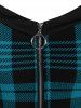 Plus Size Plaid Colorblock Print Lace Up Half Zipper Patchwork Fit and Flare Dress -  