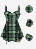 Plus Size & Curve Lace Up Full Zipper Plaid Tank Top -  