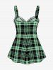 Plus Size & Curve Lace Up Full Zipper Plaid Tank Top -  