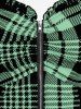 Plus Size & Curve Lace Up Full Zipper Plaid Tank Top -  