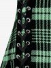 Plus Size & Curve Lace Up Full Zipper Plaid Tank Top -  