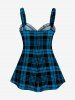 Plus Size & Curve Lace Up Full Zipper Plaid Tank Top -  