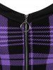 Robe gothique grande taille à carreaux, imprimé colorblock, laçage, demi-zip, patchwork, coupe évasée - Violet clair M | US 10