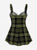 Plus Size & Curve Lace Up Full Zipper Plaid Tank Top -  