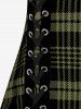 Plus Size & Curve Lace Up Full Zipper Plaid Tank Top -  