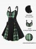 Gothic Plus Size Plaid Colorblock Print Lace Up Half Zipper Patchwork Fit and Flare Dress -  