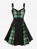 Gothic Plus Size Plaid Colorblock Print Lace Up Half Zipper Patchwork Fit and Flare Dress -  