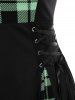 Gothic Plus Size Plaid Colorblock Print Lace Up Half Zipper Patchwork Fit and Flare Dress -  