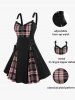 Plus Size Plaid Colorblock Print Lace Up Half Zipper Patchwork Fit and Flare Dress -  