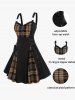 Plus Size Plaid Colorblock Print Lace Up Half Zipper Patchwork Fit and Flare Dress -  
