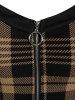 Plus Size Plaid Colorblock Print Lace Up Half Zipper Patchwork Fit and Flare Dress -  