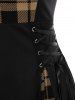Plus Size Plaid Colorblock Print Lace Up Half Zipper Patchwork Fit and Flare Dress -  