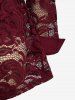 Ensemble de Chemisier Fleur en Dentelle Transparente de Grande Taille avec Haut à Bretelle - Rouge foncé 3X | US 22-24