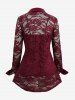 Ensemble de Chemisier Fleur en Dentelle Transparente de Grande Taille avec Haut à Bretelle - Rouge foncé 5x | US 30-32