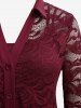 Ensemble de Chemisier Fleur en Dentelle Transparente de Grande Taille avec Haut à Bretelle - Rouge foncé 5x | US 30-32