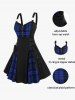 Plus Size Plaid Colorblock Print Lace Up Half Zipper Patchwork Fit and Flare Dress -  