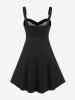 Plus Size Plaid Colorblock Print Lace Up Half Zipper Patchwork Fit and Flare Dress -  