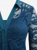 Plus Size Lace Flower Sheer Blouse and Cami Top Set -  