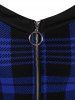 Plus Size Plaid Colorblock Print Lace Up Half Zipper Patchwork Fit and Flare Dress -  