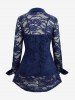 Plus Size Lace Flower Sheer Blouse and Cami Top Set -  