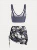 Maillot de bain bikini trois pièces croisé à imprimé tête de mort et rose, grandes tailles et formes généreuses. - Gris 2X
