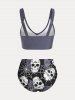 Maillot de bain bikini trois pièces croisé à imprimé tête de mort et rose, grandes tailles et formes généreuses. - Gris 2X