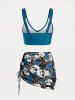 Maillot de bain bikini trois pièces croisé à imprimé tête de mort et rose, grandes tailles et formes généreuses. - Bleu de Minuit 2X