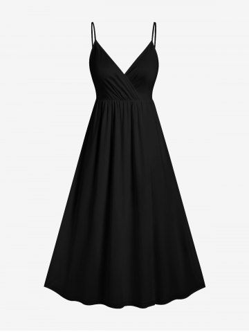 Plus Size Surplice Solid A Line Cami Dress - BLACK - 6X
