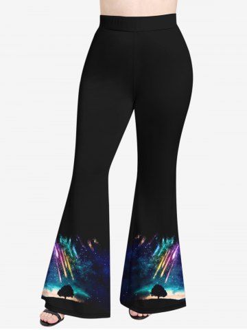 Colorful Glitter Meteor Shower Ombre Galaxy Print Hawaii T-shirt and Flare Pants Plus Size Matching Set