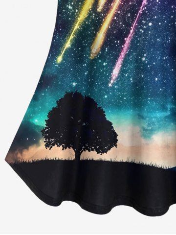 Colorful Glitter Meteor Shower Ombre Galaxy Print Hawaii T-shirt and Flare Pants Plus Size Matching Set