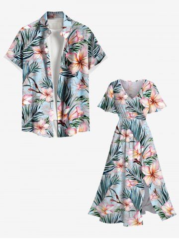 Tropical Flowers Leaf Print Plus Size Matching Hawaii Beach Outfit For Couples
