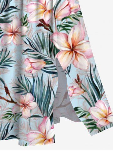 Tropical Flowers Leaf Print Plus Size Matching Hawaii Beach Outfit For Couples
