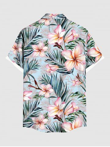 Plus Size Tropical Flowers Leaf Print Buttons Pocket Hawaii Shirt For Men