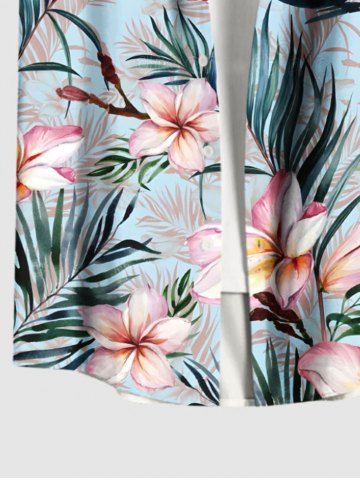 Plus Size Tropical Flowers Leaf Print Buttons Pocket Hawaii Shirt For Men