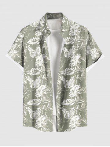 Plus Size Tropical Leaf Print Buttons Pocket Hawaii Shirt For Men