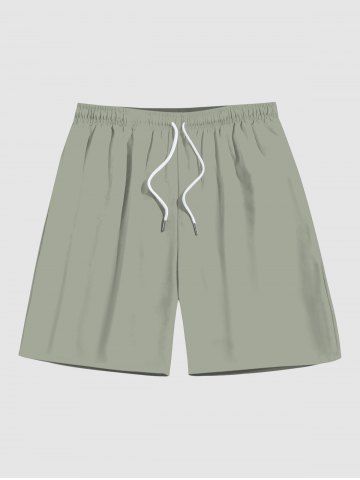 Plus Size Green Solid Color Hawaii Beach Shorts For Men - LIGHT GREEN - 3XL