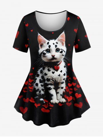 T-shirt Imprimé Coeur et Chat Grande Taille