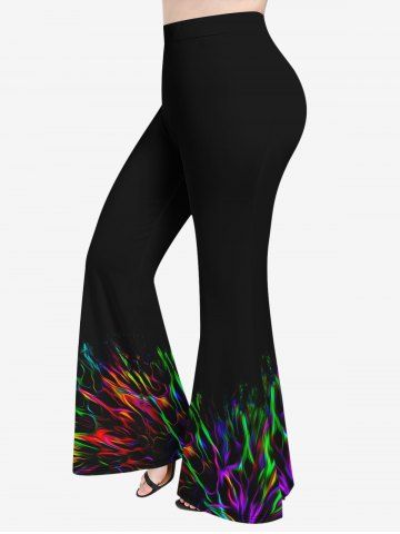 Plus Size Colorful Fire Flame Print Flare Pants - BLACK - 3X