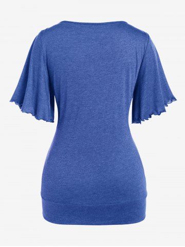 Plus Size Lettuce Ruched Chain Embellished Plunging Blouson Tee