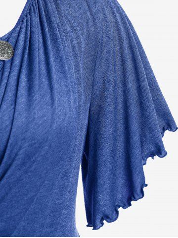 Plus Size Lettuce Ruched Chain Embellished Plunging Blouson Tee