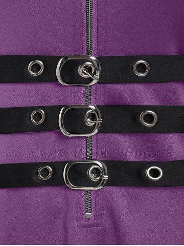 Plus Size Grommets Lace Up Buckles Zipper High Low Midi Dress