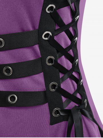 Plus Size Grommets Lace Up Buckles Zipper High Low Midi Dress