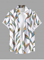 Plus Size Leaf Branch Colorblock Print Hawaii Button Pocket Shirt For Men -  
