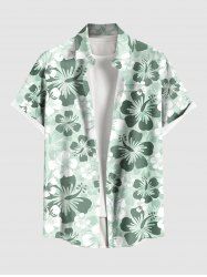 Plus Size Ombre Hibiscus Flower Print Hawaii Button Pocket Shirt For Men -  