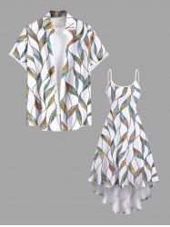 Costume de la Plage Contrastant Grande Taille à Imprimé Branche et Feuilles pour la Plage - Blanc 